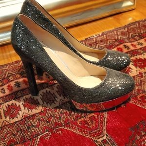 Joan & David Black Glitter Pumps